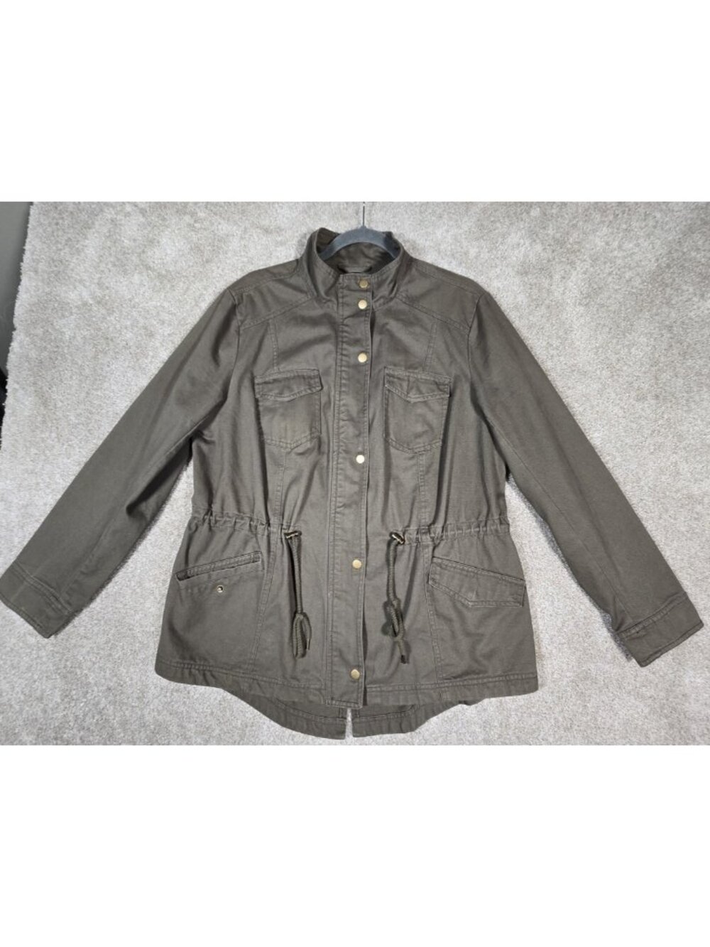 Ava & Viv Utility Field Jacket Cotton Military Drawstring Olive Green Women's X
